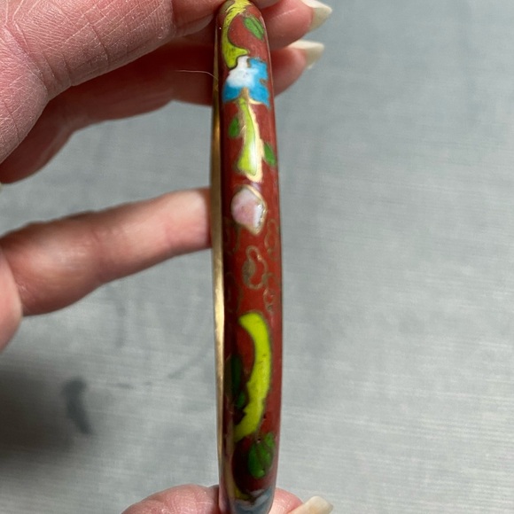 Cloisonné enameled brass vintage bangle bracelet 3” across excellent cond. - Picture 8 of 11